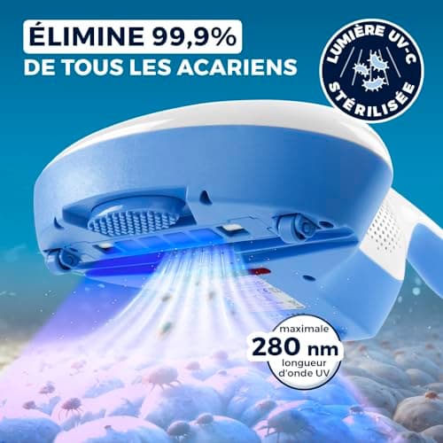 CLEANmaxx aspirateur à acariens avec lumière UV-C stérilisante | Aspirateur à Matelas avec Filtre HEPA, détruit 99,9% de Tous Les acariens | Nettoie et désinfecte en Une Seule étape