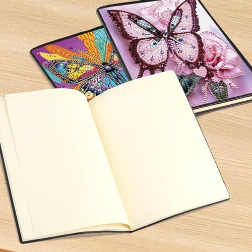 DCIDBEI Diamond Painting lot de 2 Carnet de Broderie Diamants Papillon Blanc A5 Tableau Diamant Journal Intime Adulte Cahier Diamant Painting Papillon Puzzle Diamant Carnet de Croquis 50 Feuilles