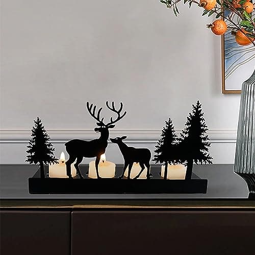 Bougeoir Noir Métal pour 4cm Bougies, Chandelier de Noël, Bougie Decorative, Centre de Table , Decoration Salon Moderne, Couronne de L'avent Oblongue, Interieur Deco Maison Cadeaux