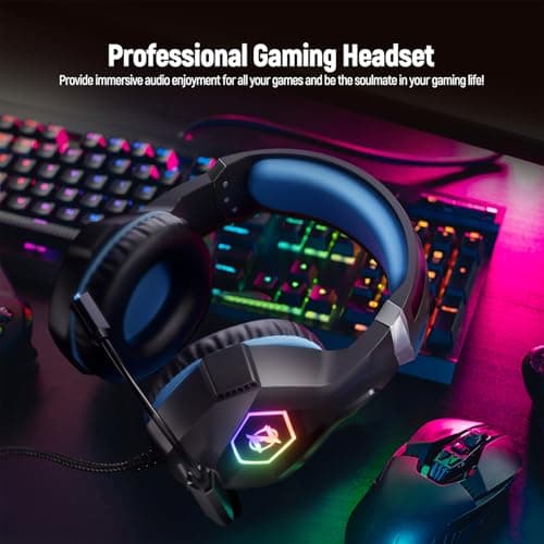 Ozeino Casque Gaming pour PS5 PC PS4, Casque Gamer pour Micro RGB 7 Couleurs Transducteurs 50mm Stéréo Basse Micro Anti-Bruit Réglable Compatible avec Switch Xbox Series X & S-Bleu Nior