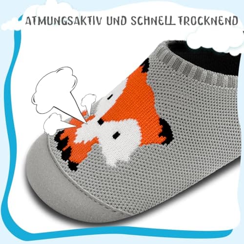Kyopp Garcon Chaussettes Chaussures Fille Respirant Chaussons Antidérapante Chaussons Bébé Enfant Mixte Enfant(Renard 26/27EU)