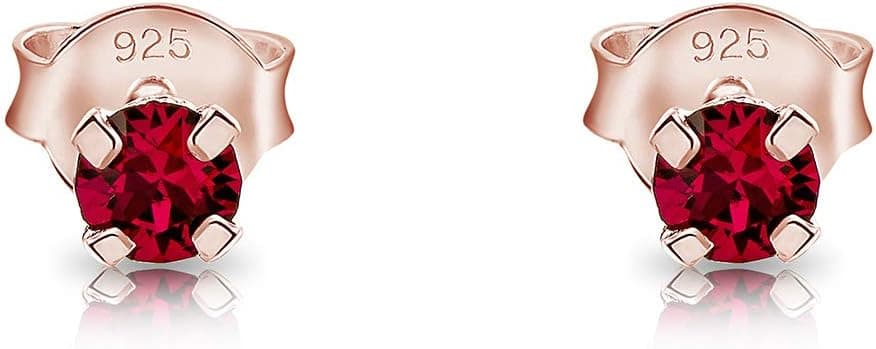 MINI/Très Petites Boucles d'Oreilles/Clous en Argent Fin 925 Plaqué Or Rose et Cristaux de Swarovski® Elements Ronds - Diamètre: 3 mm