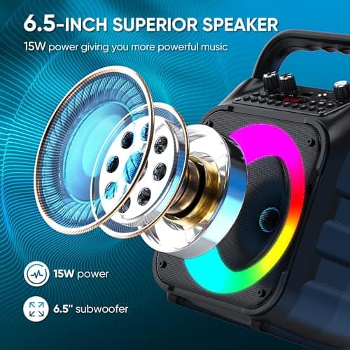 Karaoke Adulte, Haut-Parleur Bluetooth Portable Karaoke pour Adultes avec 2 Microphones sans Fil, Système PA pour Adultes et Enfants avec Lumières LED pour Les Fêtes (Noir)