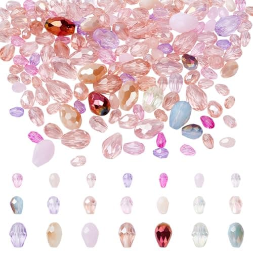 NBEADS Environ 178 Pcs Perles de Verre en Cristal, Perles de Verre à Trou Vertical Perles à Facettes en Forme de Larme pour Bracelets Collier Boucles D'Oreilles Bricolage Trou: 0.09-0.14 cm, Rose