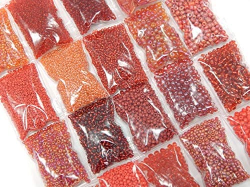 Rocailles Lot de 20 Perles de 2/3/4/6 mm 400 g Lot de 20 Perles de Verre et Forme Ronde Kit de Bricolage Perle pour raviver Les Petites Perles, Verre, Rouge