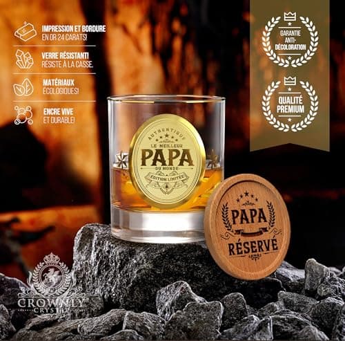 CROWNLY CRYSTAL® Cadeau Anniversaire Papa Cadeau Personnalisé Verre A Whisky Cadeau Homme Cadeau Pour Papa Verre Whisky Personnalisé Cadeau Papa Cadeau Fete Des Peres Idee Cadeau Homme Original