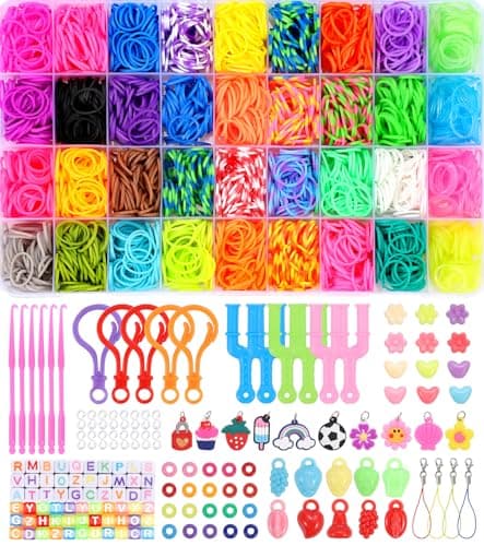 Tomylv 2500+ Elastique Bracelet Kit, Bricolage Élastique Loom Bands Kit avec Pendentifs Clips Perles,Enfant Caoutchouc Bracelet Collier Jouets, Cadeaux Creation Anniversaire pour Fille