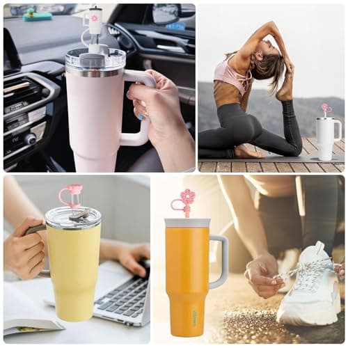 MirraSwit Cup Lot de 6 Bouchons en Silicone Anti-Fuite, 2 Couvercles en Paille pour Pailles de 9-10 mm, 1 Coque en Silicone pour Gobelets, Tasses non Incluses pour Cup