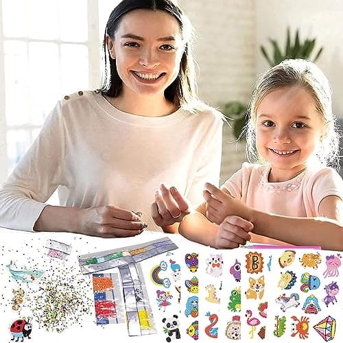 CAYUDEN 5D Diamond Painting Autocollants Kits Enfants, 60 Pcs DIY Animaux Diamant Painting Art Mosaïque Autocollants Kit Diamond Painting Animaux pour Filles Enfants Adultes Peinture Diamant Kit