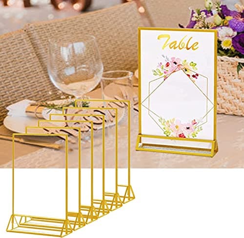 Cadres Photo, 6PCS 5x7 Pouces (13x18cm) Présentoirs Comptoir Cadres Photo Doré Transparent Double Face Acrylique Centres Table Présentoir Promotionnel Fête Mariage Restaurant Mariage Double Face