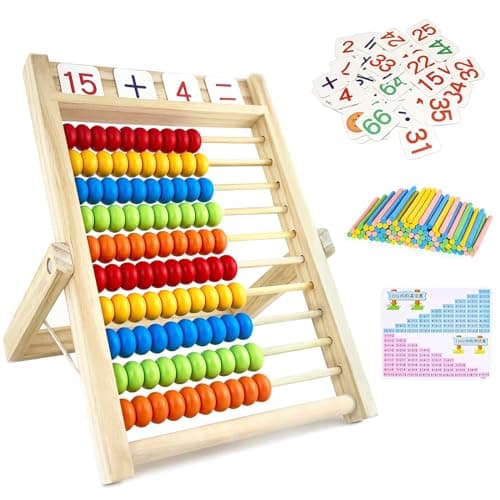 Diompirux Cadre de Comptage avec 100 Baguettes de Comptage, boulier règle à calcul avec 100 Cartes Numériques, Boulier Abaque Enfant Bois, Cadeau Jouet Éducatif pour Les Enfants à Partir de 3 Ans