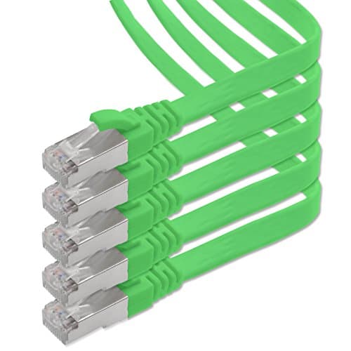 1aTTack.de 1m - vert - 5 pièces Câble plat CAT.7 Gigabit Ethernet LAN (RJ45) câble réseau câble brut (10Gbit/s) câble d'installation plat mince compatible avec Cat.5 - Cat.5e - Cat.6