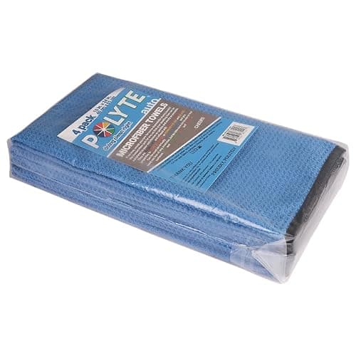 POLYTE Elite Lot de 4 Serviettes de séchage en Microfibre (40,6 x 61 cm, gaufré, Bleu)