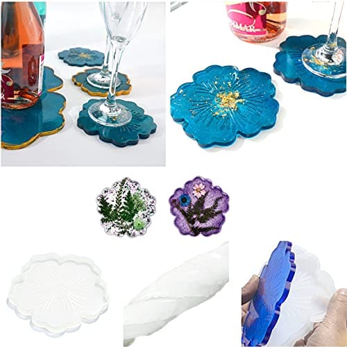 Coaster Moule Resine Forme de Fleur Dessous de Verre Irrégulier pour la Décoration Résine époxy pour la Décoration de Fleur Tapis de Bol Grande Forme de Fleur de Moule en Résine le Bricolage(2 Pièces)