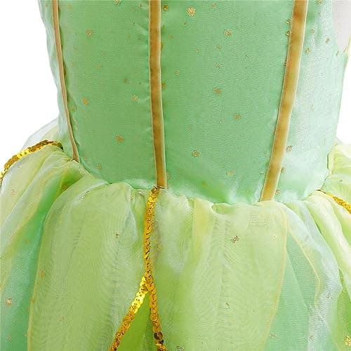 Lito Angels Deguisement Costume Fée Clochette, Robe de Fee Verte avec Ailes pour Enfant Fille, Taille 10 ans (étiquette en tissu 140)