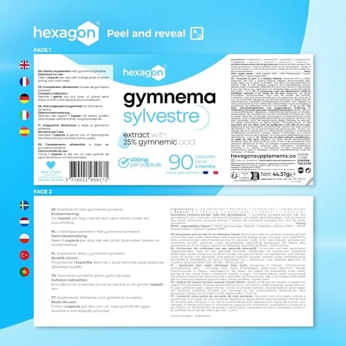Gymnema Sylvestre 400mg - Jusqu’à +3 Mois de Cure - Soutien Naturel - Gestion des Envies Sucrées - Made in France - 90 Gélules Végétales - Vegan - Hexagon