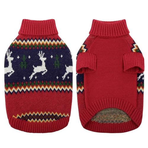 KONVINIT Pull Noel Chien,Hiver Tricot Pull de Noël pour Animaux de Compagnie à Col Roulé Pull-Overs pour Chiens,pour Petit Moyen Grand Chien Chiot