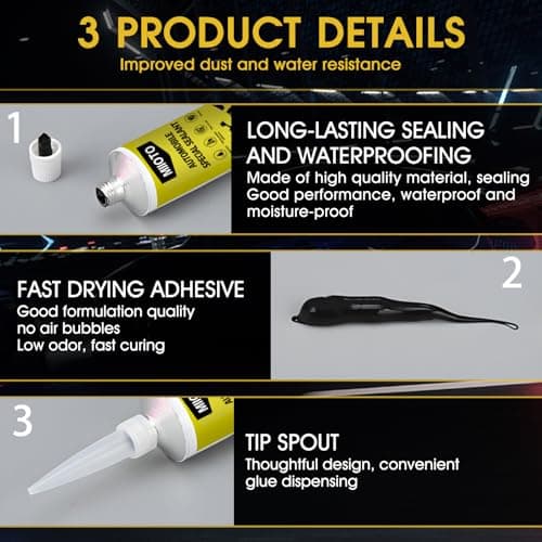 Miioto Colle Carrosserie,Colle pare Brise Voiture, Silicone Noir, Durcissement Rapide,Résistant à la Chaleur,Adapté au Scellement des Carrosseries,Fenêtres,Toits et Autres pièces Automobiles-100ml (A)