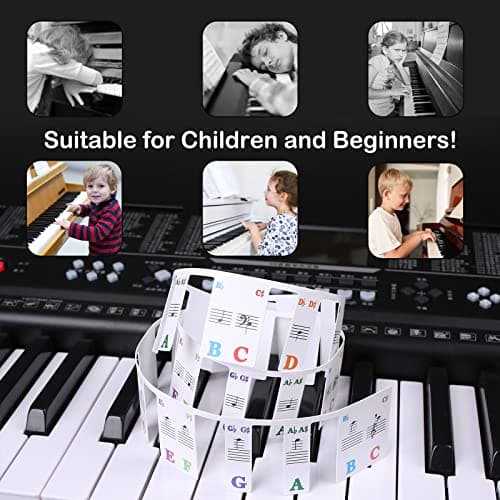 Amovibles Autocollants de Clavier de Piano Guide de Notes de Piano Pleine Grandeur à 88 Touches pas Besoin de Coller Étiquettes Colorées Réutilisables pour Clavier de Piano avec Boîte