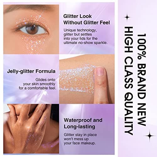 Gel Paillettes Corps, MKNZOME 4 pièces Paillette Visage Festival Maquillage Paillette Visage Gel Paillette Cheveux Glitter Makeup Colle gel Scintillant à Paillettes Longue Durée pour Fête Noël Pâques