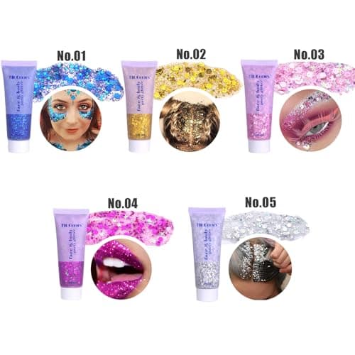 Gel Paillettes Corps, MKNZOME 6 pièces Paillette Visage Festival Maquillage Paillette Visage Gel Paillette Cheveux Glitter Makeup Colle gel Scintillant à Paillettes Longue Durée pour Fête Noël Pâques
