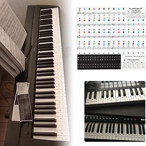 Autocollants Notes De Piano,Autocollants Colorés de Clavier de Piano Stickers pour for 88/61/54/49/37 touches Piano et Clavier Notes de Musique Transparent et Amovible pour Enfants et Débutants
