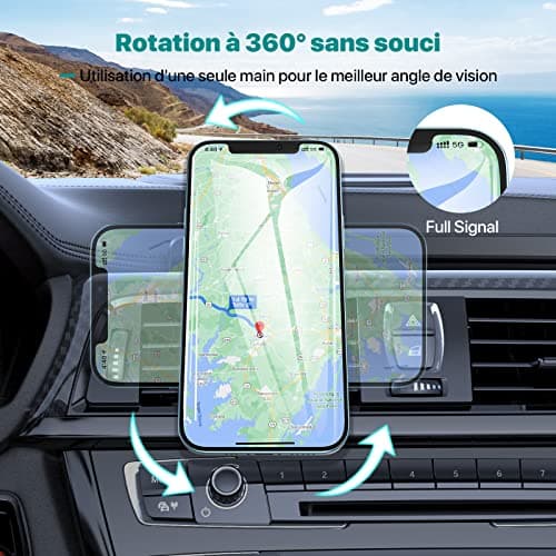 Miracase Support Téléphone Voiture, 2024 Clip D'aération en Métal Aimant, [6X] N52 NdFeB Magnetique Porte Telephone Compatible avec Tous Les Smartphones 4.0''-7.0''