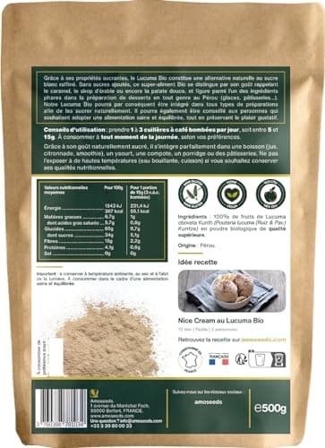 Lucuma en poudre BIO 500G | Sucrant Naturel, Sans sucre ajoutés | 100% Naturel et Pur | Alternative au sucre | Sans OGM, sans Conservateurs | Qualité Supérieure