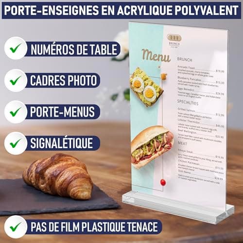 Lot de 6 porte-affiches en acrylique A6 – Élégants et polyvalents – Bords polis – Affichage double face – Écran en plexiglas – Idéal pour les photos, panneaux, menus et présentations de table