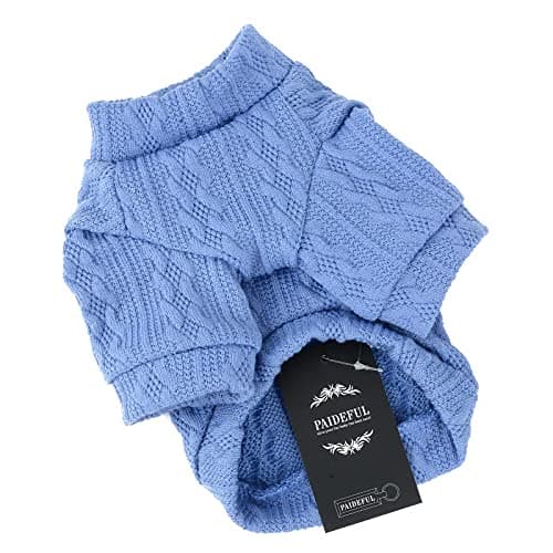 PAIDEFUL Tricoté Chien Chaud Pull Chihuahua Chandails Mode Blé Oreille Tissage Pull Tricots Pull Vêtements d'hiver pour Chiot Petits Animaux Chat Automne Temps Froid Porter Bleu Clair XL