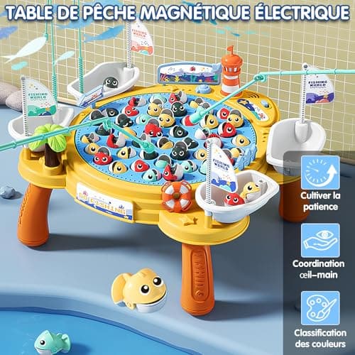 Ulikey Jeux de Pêche électroniques, Peche a la Ligne Enfant, Jouet de Pêche Magnétiques Grande avec 4 Canne Et 45 Poissons, Jeu Montessori Musical Educatif Cadeau pour Garcon Fille 3 4 5 6 Ans