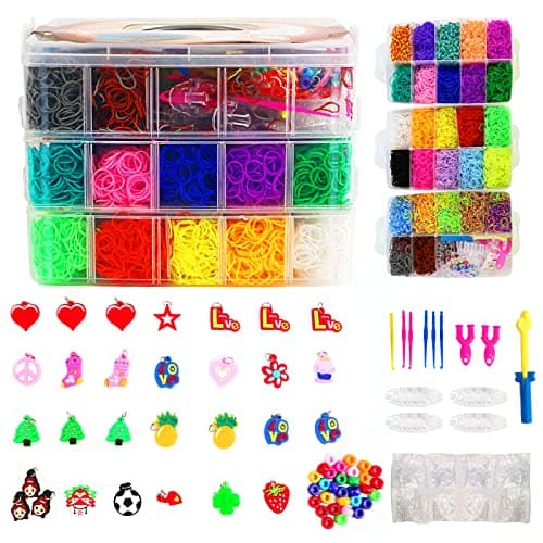 Kit Bandes Métier Tisser pour Enfants, 15000 Pcs Ensemble Bandes élastiques Bricolage pour Bracelets avec Métier Tisser Crochet Bandes Métier Tisser Coffret Bandes Métier Tisser Luxueux pour Bracelets