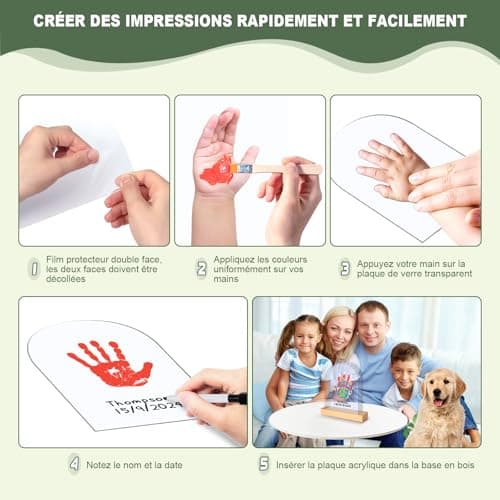 TOGOU2S Empreinte Main Famille 5 Plaques en Plexiglas 6 Couleurs de Pigments, Empreinte Bebe Convient Pour Les Anniversaires La Fête des Mères La Fête des Pères et Les Événements Familiaux