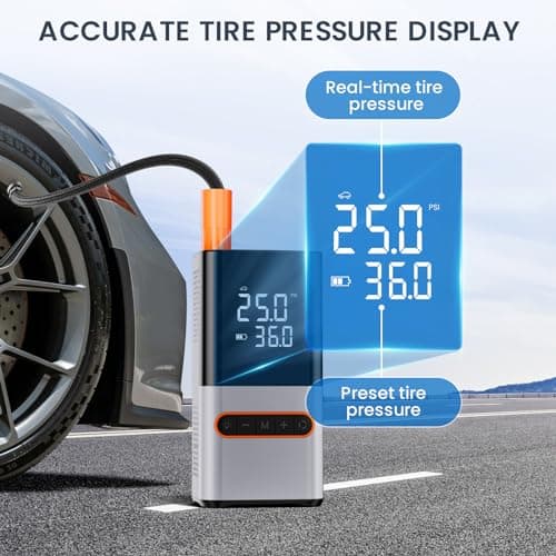 Ofottofo Mini compresseur à air portatif, 150 PSI gonfleur pneus Voiture sans Fil, avec lumière LED et LCD écran numérique Pompe électrique vélo pour vélo, Moto, pneus, Ballon, Scooter