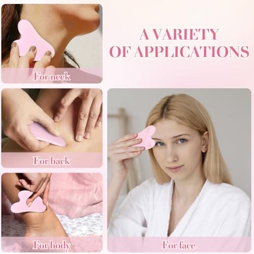 VEGCOO Quartz Rose Rouleau Gua Sha Kits, Jade Roller Visage et Pierre de Guasha, Massage pour Visage Cou Corps Muscles