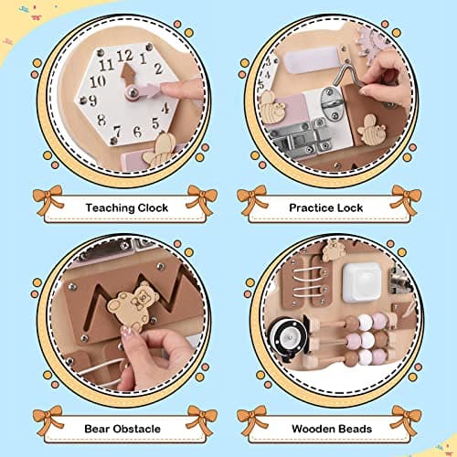 Doovasen Busy Board Montessori 12 en 1 Jouet pour tout-petits Jouet sensoriel Jouet de motricité Jeux de voyage Jouet sensoriel Cadeau pour 2 3 4 ans, TY-QK-014