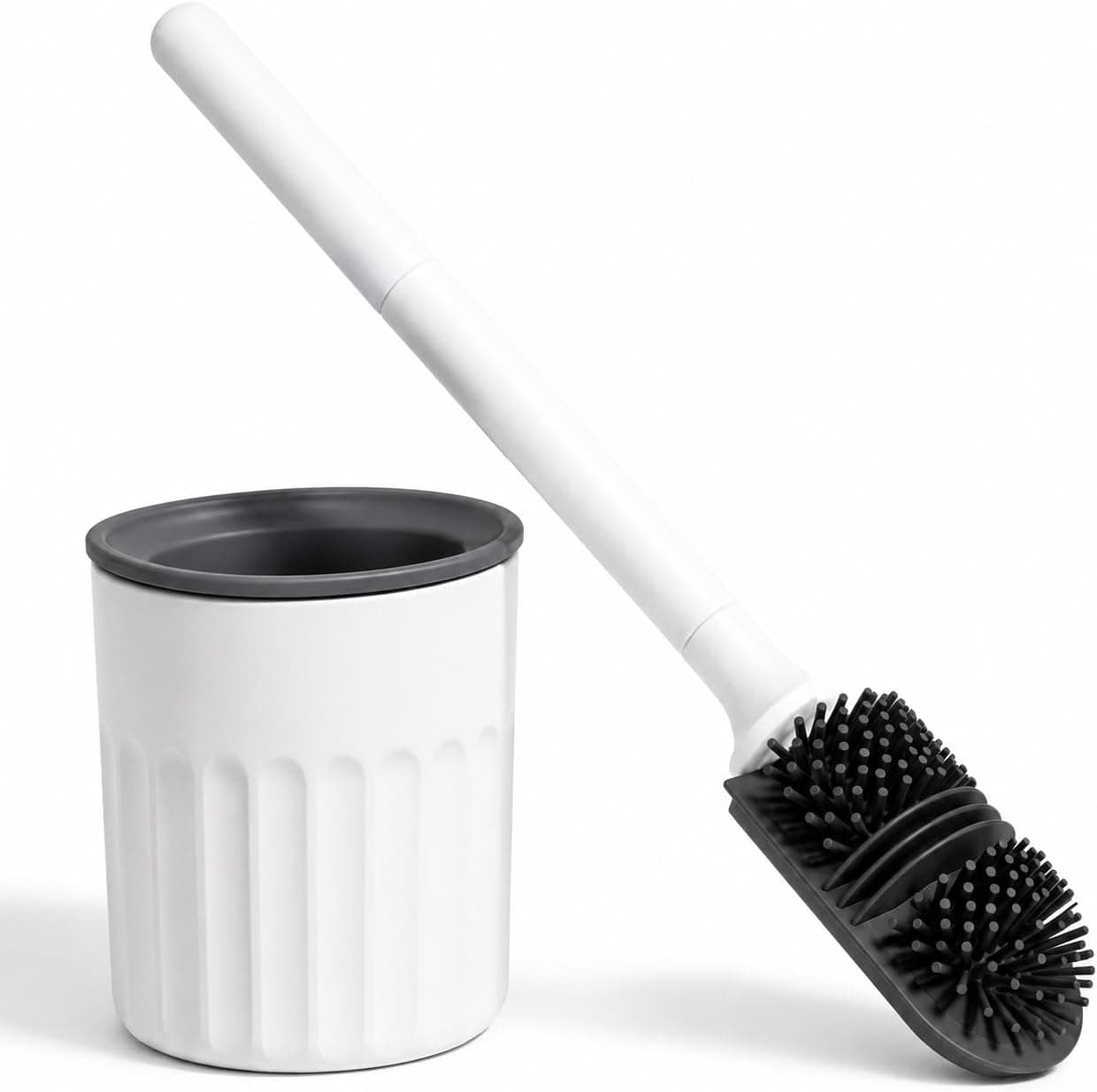 edihome, Brosse WC Silicone, Brosse Toilettes WC avec Support, Brosse Toilette Flexible, Antigoutte et Séchage Rapide, Installation Sol ou Mur