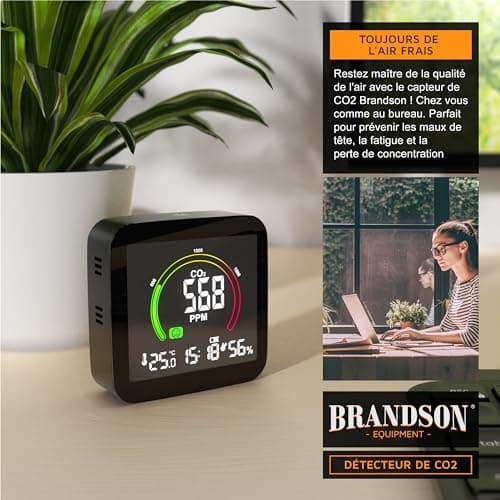 Brandson - Moniteur de qualité de l'Air 5 en 1, Détecteur de CO2, Moniteur de Dioxyde de Carbone, Température, Humidité - USB - pour Maison, Bureau, Salle de Sport, Voiture