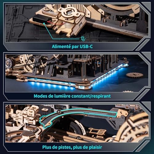 ROBOTIME LGC01+LGA01+LG01 3-in-1 Circuits de Billes Maquette Puzzle 3D en Bois à Construire pour Adultes, LED Mécanique Modèle Cadeau Homme, LGX02 (=LGC01+LGA01+LG01)