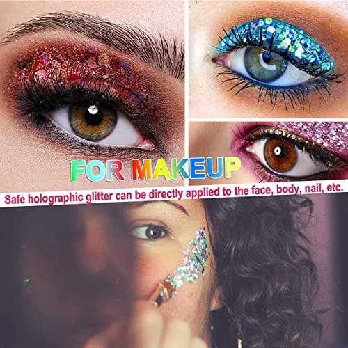 JEMESI Holographique Grosses Paillettes, 100g Rose Sequins Glitter, Paillettes pour Visage, Corps, Cheveux, Résine Epoxy, Paillette Visage Festival