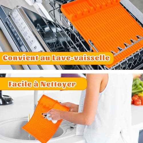 Tapis de Cuisson Barbecue, Ustensiles Barbecue Compatible avec Grille à Gaz, Tapis de Spatule en Silicone Tapis d’Etagère Latérale pour BBQ Grills Comptoirs (Orange Epais)