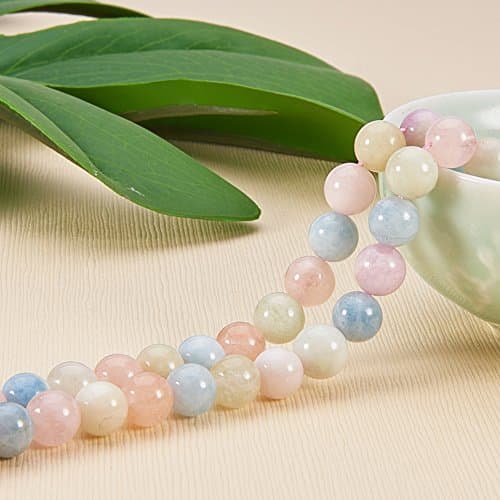 nbeads 48 Pcs Perles en Pierre Naturelle, 8 mm Perles en Morganite Naturelle Rondelle Perle Ronde Brins Perles d'Espacement pour Bracelets Colliers Fabrication de Bijoux et Artisanat, Trou : 1 mm