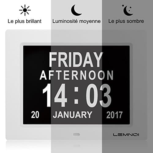 LEMNOI de Noël 8" Pouce LCD Horloge Numérique Calendrier avec Date Jour Et Heure Horloge Non-Abrégée Auto Dimming 8 Langues HD Display Rappel pour Alzheimer Le Personne âgée et Le Enfant