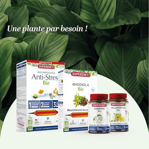 SUPERDIET - RHODIOLA BIO - Résistance au stress, Équilibre émotionnel - Phytothérapie - Fabrication Française - 90 Gélules
