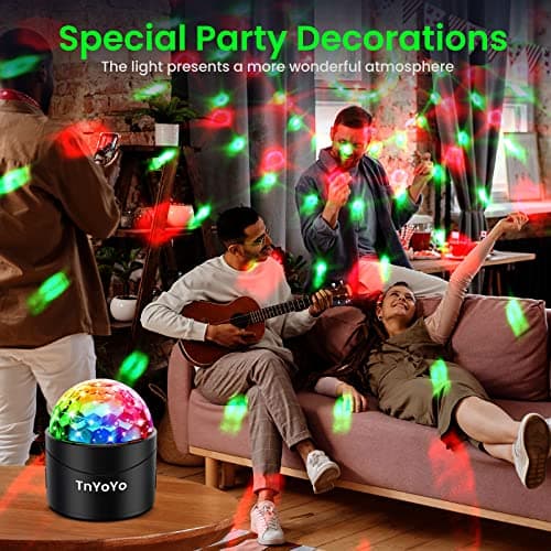 Boule Disco, Lumière de fête de Contrôle de Musique TnYoYo, 360° Rotation Boule à Facette Lampe de Scène, 7 Couleur Modes avec Télécommande et 3M Câble USB pour Fête/DJ/Noël/Bar/Enfants
