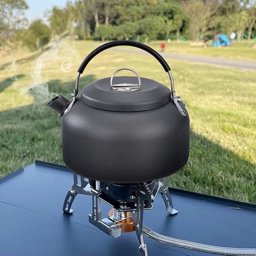 AYMQC Bouilloire de Camping 0,8 L Bouilloire à Thé en Aluminium Ultralégère Théière à Chauffage Rapide Portable avec Sac de Transport pour Pique-Nique Randonnée Pêche (Gris)