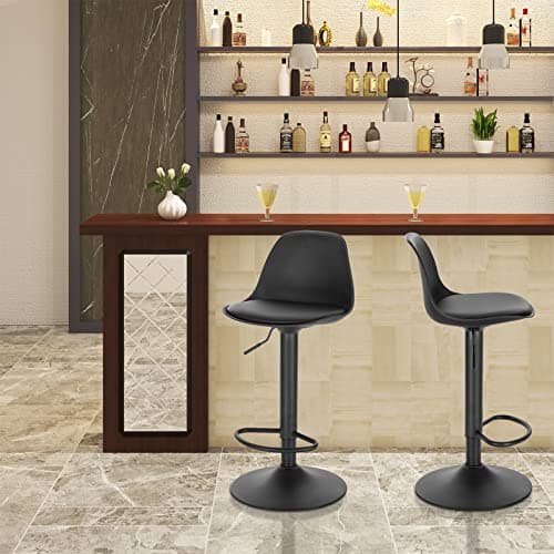 EUGAD 1 X Tabouret de Bar en Cuir synthétique Noir réglable en Hauteur et pivotant à 360 °,0651BY-1