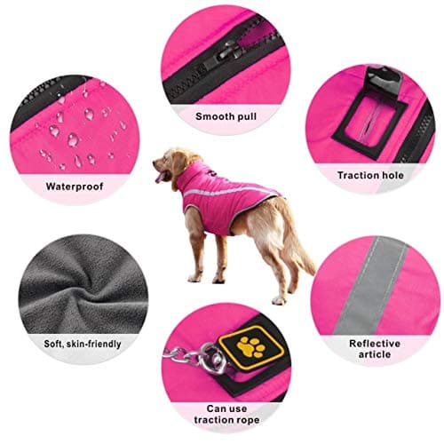 Idepet Manteau de Chien imperméable Veste Chaude d'hiver, vêtements pour Animaux de Compagnie Coupe-Vent Tenue de Veste de Chien pour Petits Chiens de Taille Moyenne avec Trou de Harnais XL-6XL