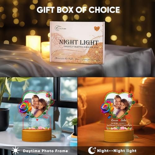 Lampe Personnalisé avec Photo, Cadre Photo Personnalisé Cadeau Noel Couple, Copain Copine, Cadeau Anniversaire Femme Homme, Idee Original Lumineux Cadeaux pour Elle, Romantique Valentin (Rose)