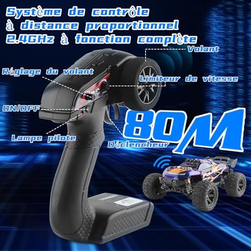Herenear Voiture Télécommandée, 1/14 40 Km/h Voiture Télécommandée Tout Terrain, Voiture Radiocommandée Adulte, 2,4 GHz Monster Truck Telecommande, Voiture Rc Electrique Jouet pour Adultes et Enfants